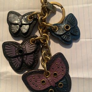 Coach Black and Purple Key & Card Holder with Butterfly Charms